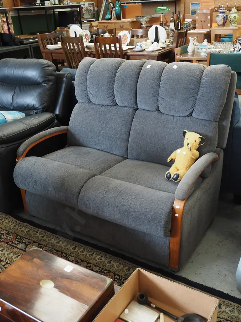 LaZBoy grey upholstered 2 seater settee Image 1++