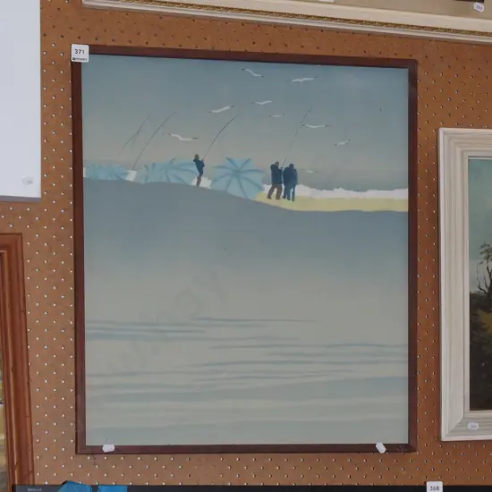 framed airbrush on board - costal fishing