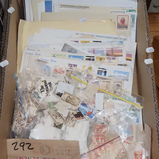 box of first day covers and stamps