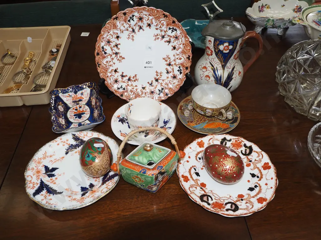 ceramic and pewter lidded jug, geisha cup and saucer etc Image 1++