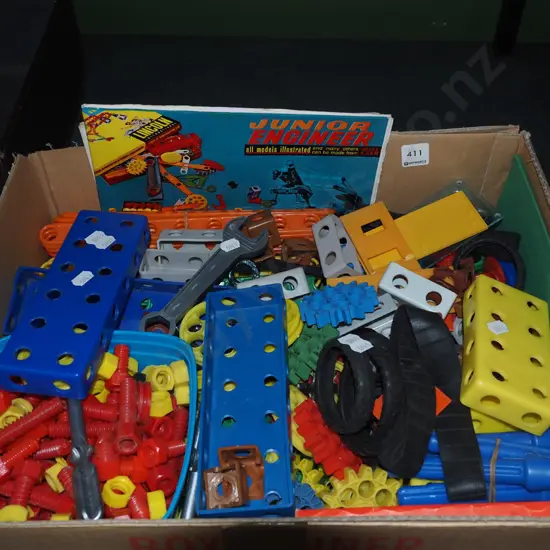 box of Junior Engineer's plastic toys