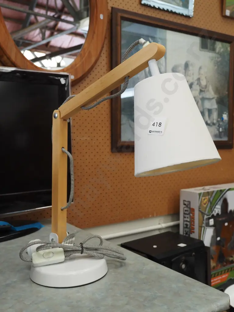 wooden and metal anglepoise lamp Image 1++