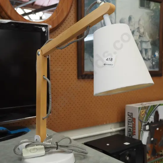 wooden and metal anglepoise lamp