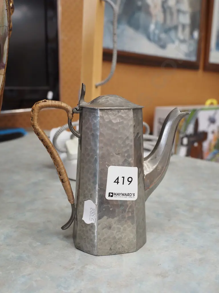 small arts and craft beaten pewter jug H130 Image 1++