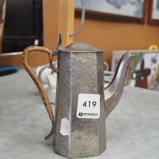 small arts and craft beaten pewter jug H130