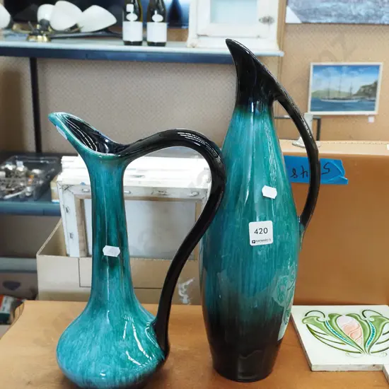 2x Blue Mountain ewer vases 