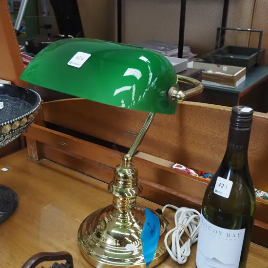 green glass based bankers lamp - crack to base
