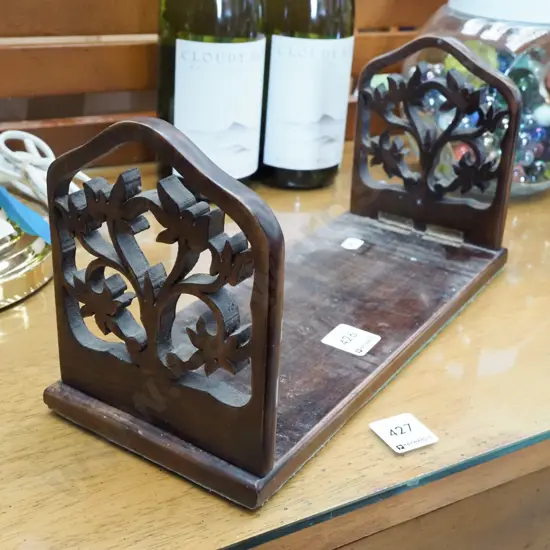 small hardwood bookcase with pierced fretwork ends L320