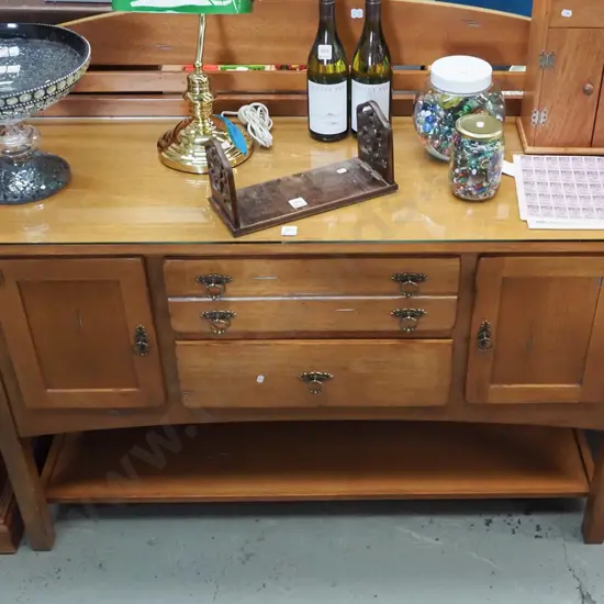 hardwood 2 door 2 drawer buffet sideboard with glass top and plate rack