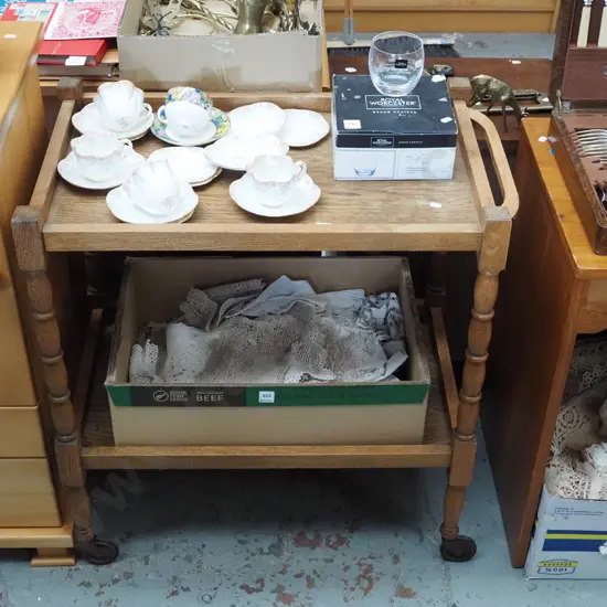 oak 2 tier tea wagon