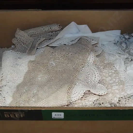 box of linen, doillies etc