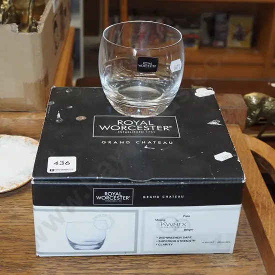 box; Royal Worcester glass tumblers x4