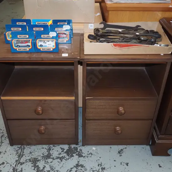 2x mdf faux wood veneer 2 drawer bedside cabinets - some damage to veneer