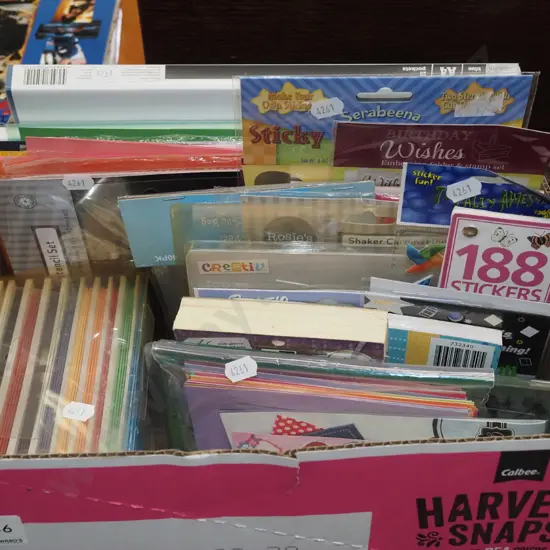 box; crafting supplies, paper, card making kits etc