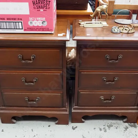 pair of mahogany 3 drawer bedside cabinets
