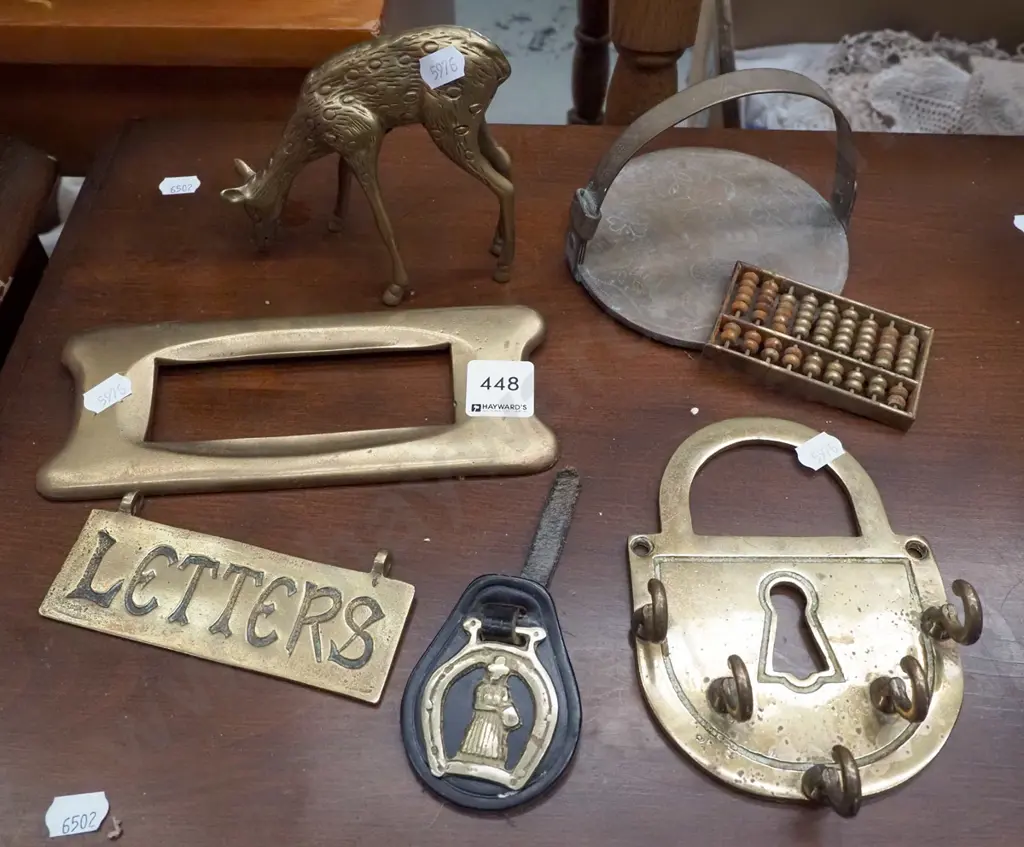brass ware; key rings, letter slot, abacus etc Image 1++