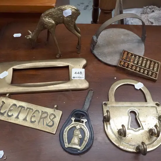 brass ware; key rings, letter slot, abacus etc