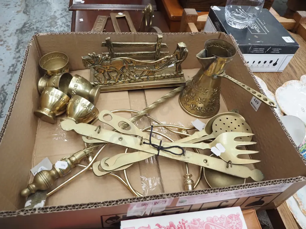 box of brass ware, utensils, letter rack etc Image 1++