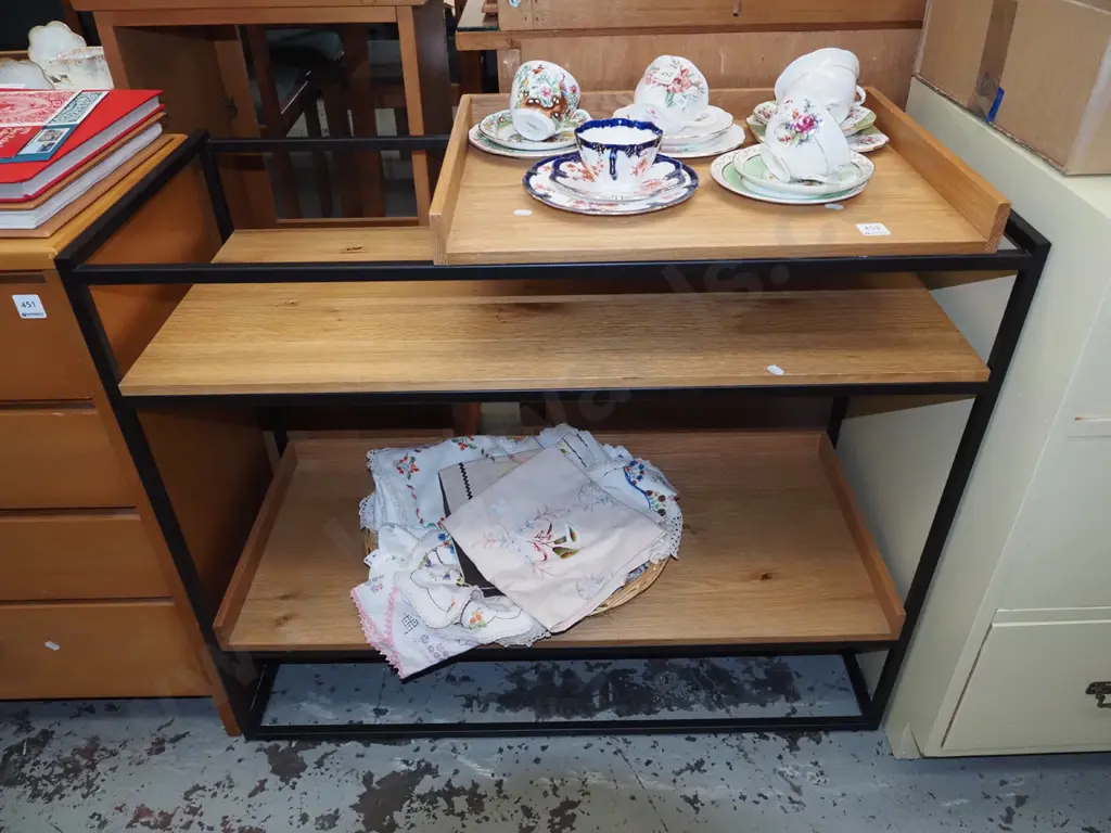 mdf faux wood veneer shelf unit with lift out tray H755 W905 D380 Image 1++