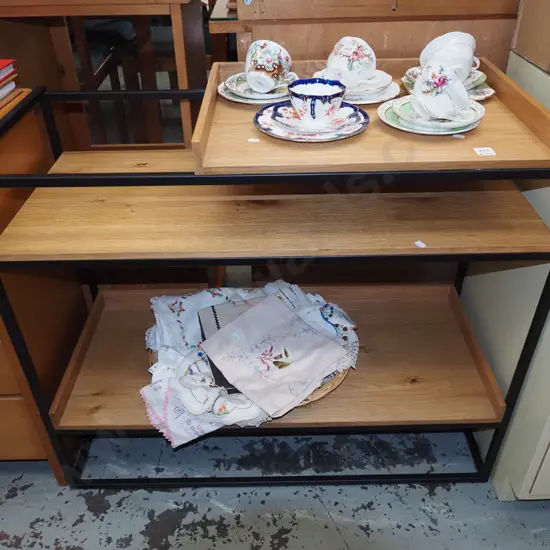 mdf faux wood veneer shelf unit with lift out tray H755 W905 D380