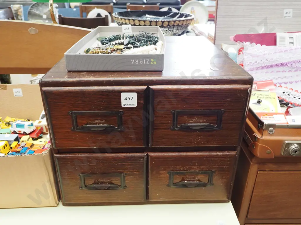 oak 4 drawer index card file cabinet H280 W350 D385 Image 1++