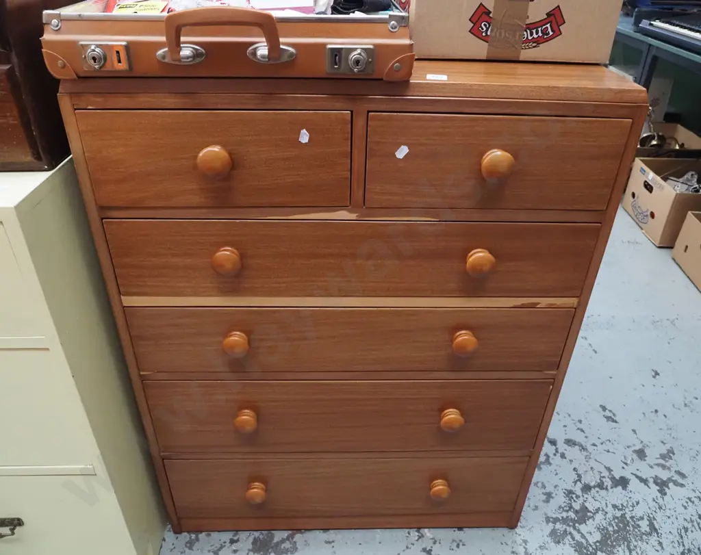 mdf faux wood veneer 6 drawer chest - veneer coming  off in places H930 W720 D400 Image 1++