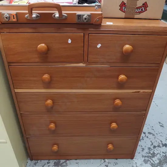 mdf faux wood veneer 6 drawer chest - veneer coming  off in places H930 W720 D400