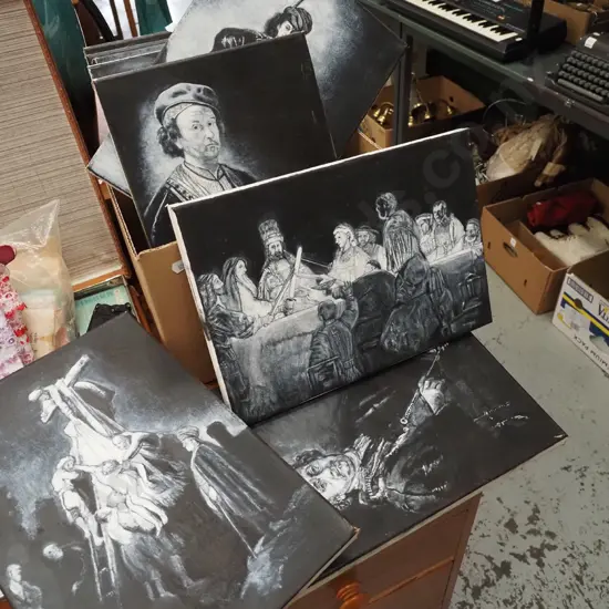 box of  Rembrandt style artworks on boxed canvases