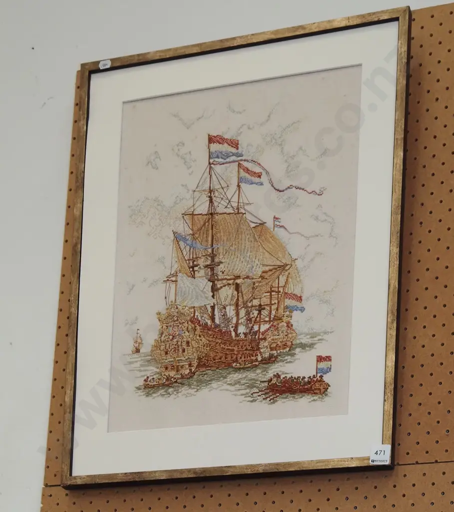 framed needlework - French galleon Image 1++