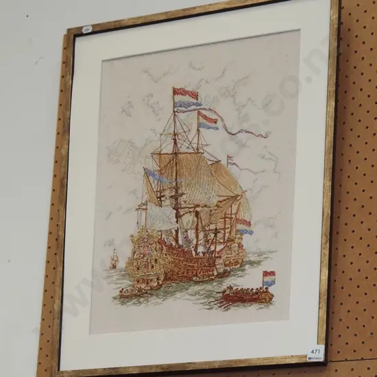 framed needlework - French galleon