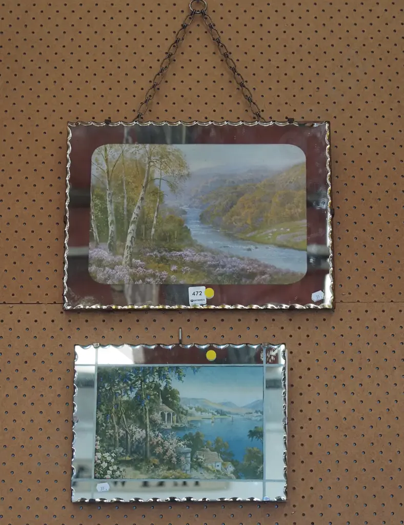 2x mirror framed prints - landscapes - yellow dots Image 1++