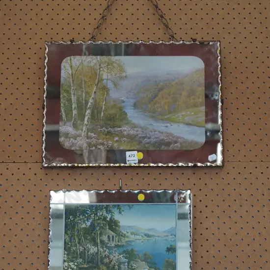 2x mirror framed prints - landscapes - yellow dots