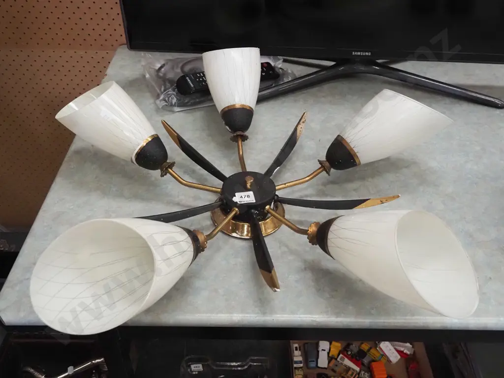 mid century 5 bulb light fitting Image 1++