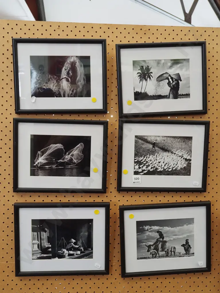 6x framed Sth East Asian black and white photos - yellow dots Image 1++