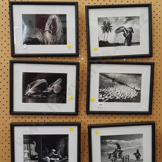 6x framed Sth East Asian black and white photos - yellow dots