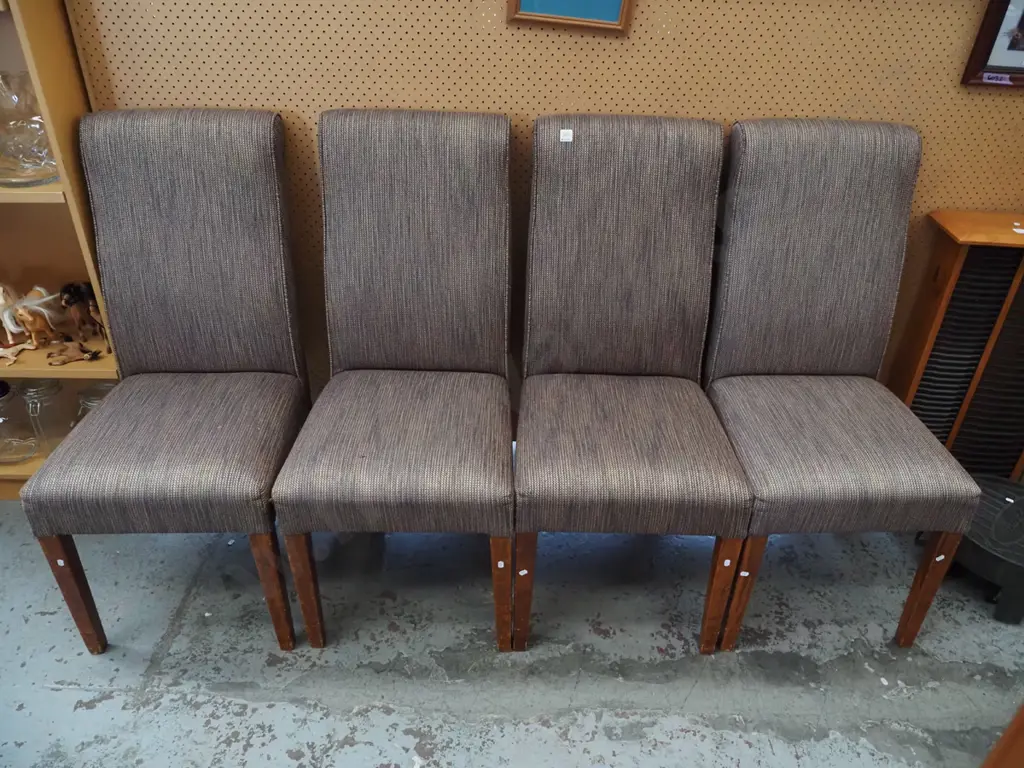 4x brown upholstered highback chairs Image 1++