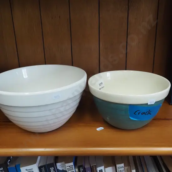 2x mixing bowls - Crown Lynn bowl has crack