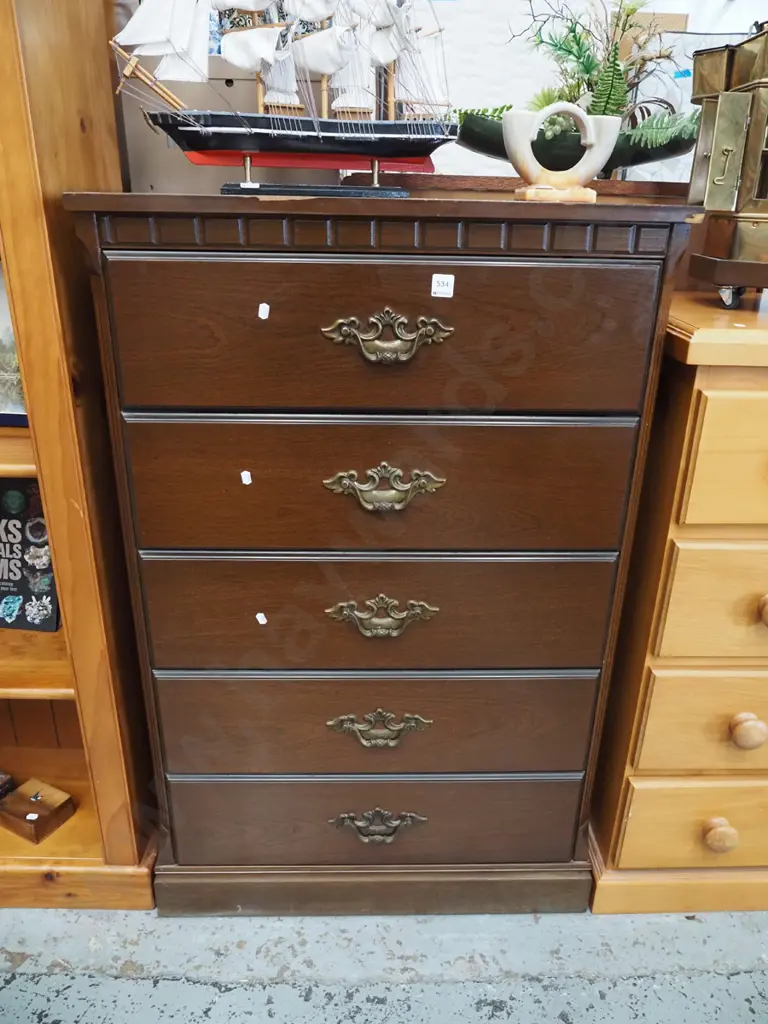 mahogany and mdf 5 drawer tall boy H1030 W720 D400 Image 1++