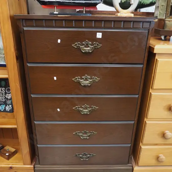 mahogany and mdf 5 drawer tall boy H1030 W720 D400