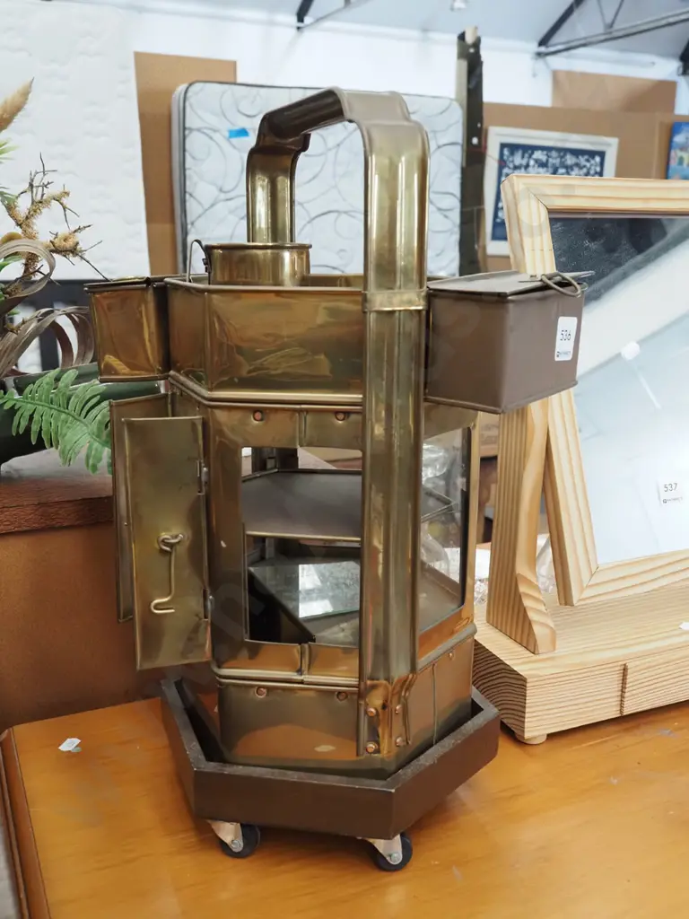 small brass Asian tea/noodle caddy on casters H470 Image 1++