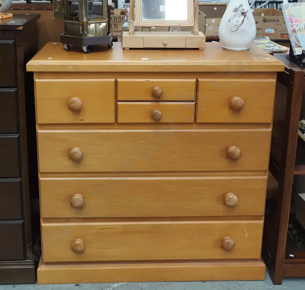  rimu and mdf 7 drawer chest - varnish needs attention H1000 W1000 D420 Image 1++