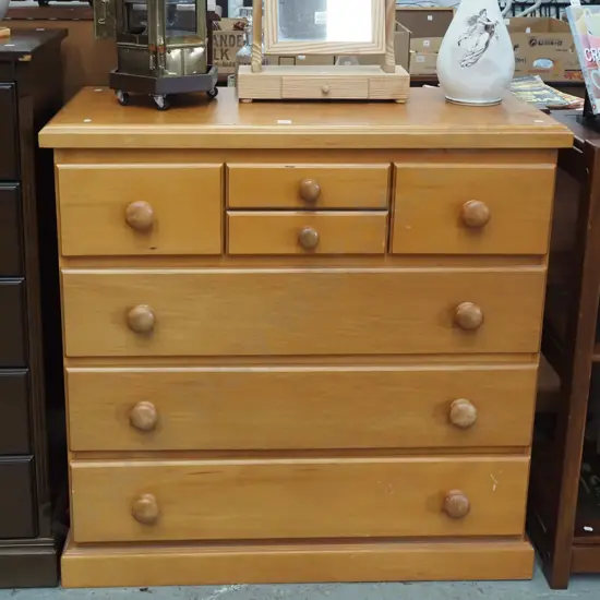  rimu and mdf 7 drawer chest - varnish needs attention H1000 W1000 D420