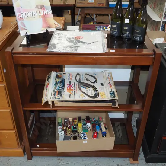 wood and smoked glass shelving H965 W895 D410