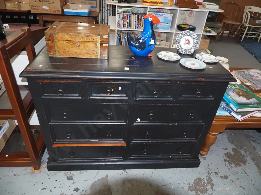 black painted pine 10 drawer chest - scratches to  paintH860 W1200 D430 Image 1++