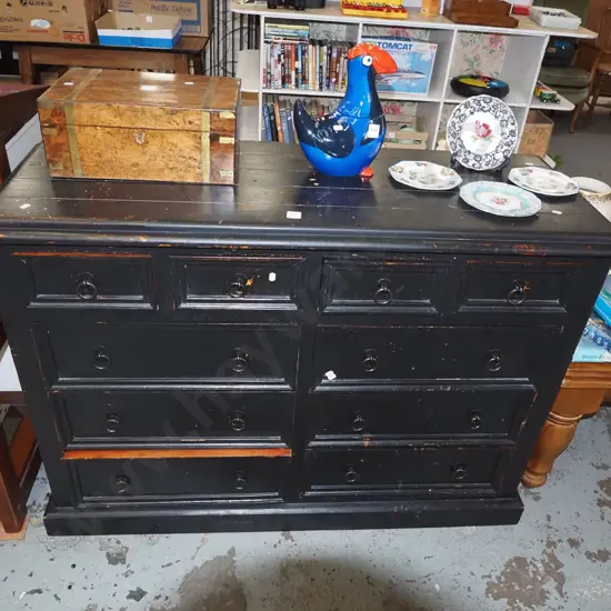 black painted pine 10 drawer chest - scratches to  paintH860 W1200 D430