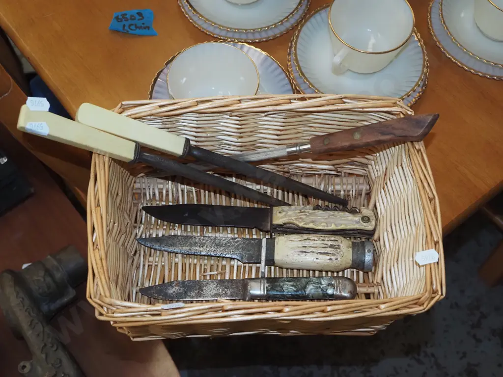 cane basket, knives, steels Image 1++