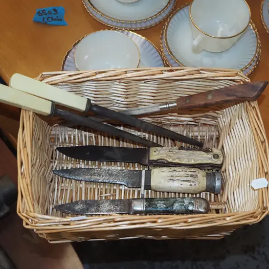 cane basket, knives, steels