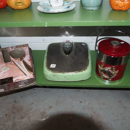 ice bucket, bathroom scales, dressing table set