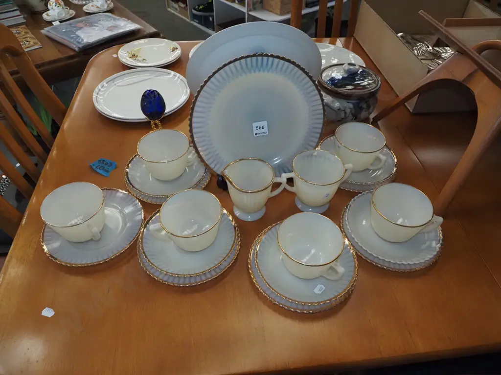 milk glass and gold tea set Image 1++