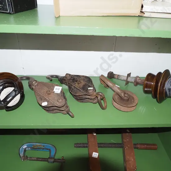 shelf; electrical insulators, pulleys